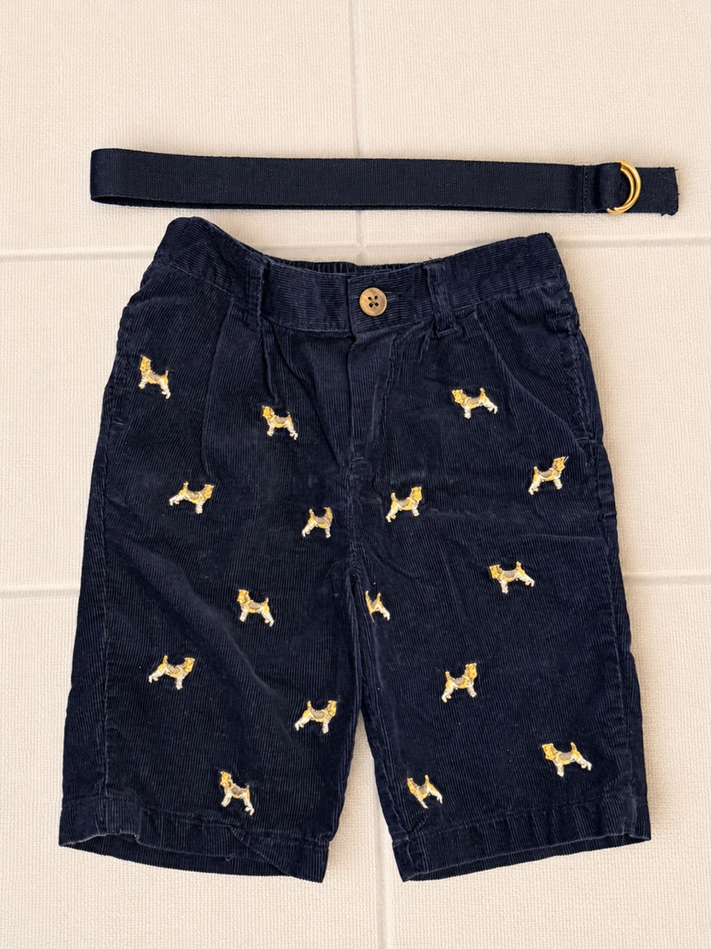 Vintage Ralph Lauren Navy Corduroy Shorts with Yellow Dog Embroidery